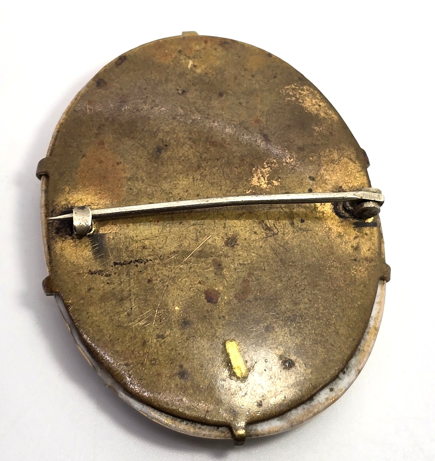 Blue Cameo women Painted Porcelain gold rimmed antique Victorian brooch 1900's