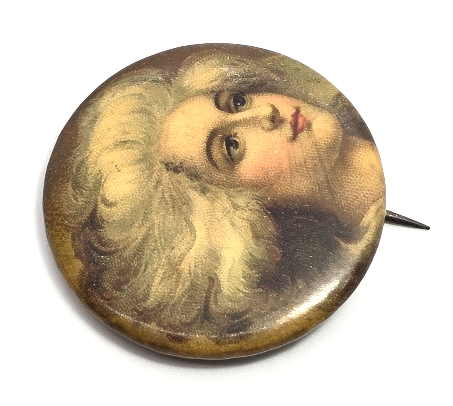PRETTY LADY white hair Chesterfield Cigarettes 1.25" pinback button 1890's