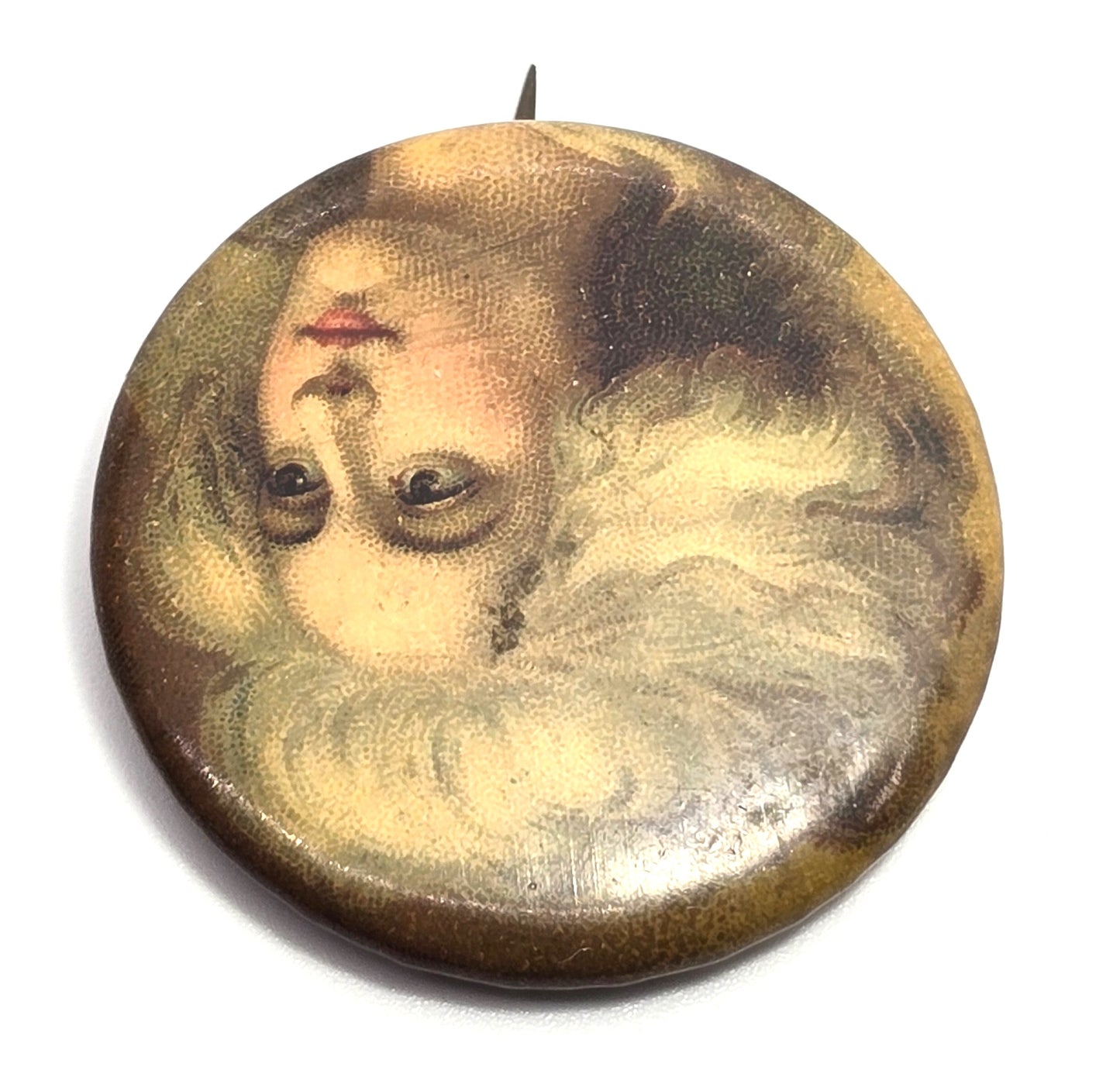 PRETTY LADY white hair Chesterfield Cigarettes 1.25" pinback button 1890's