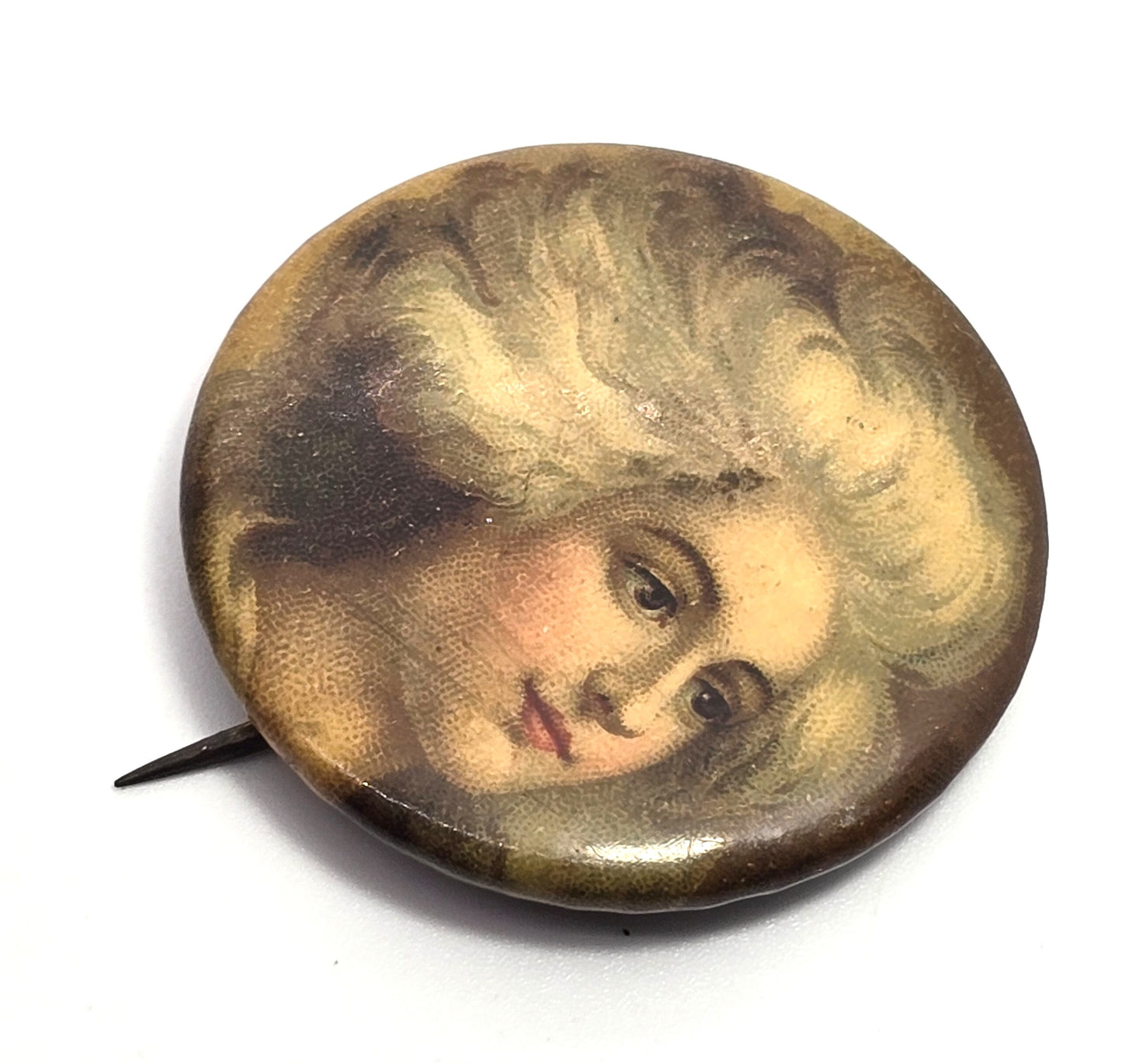 PRETTY LADY white hair Chesterfield Cigarettes 1.25" pinback button 1890's