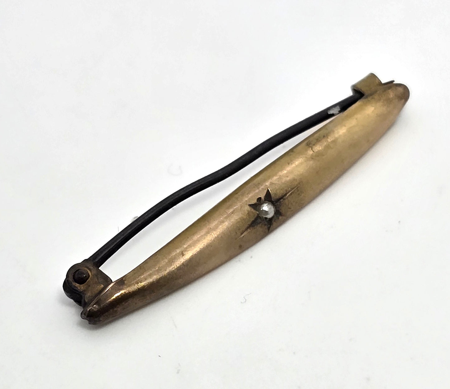 Seed pearl gypsy star yellow gold filled bar pin antique Victorian brooch lingerie pin