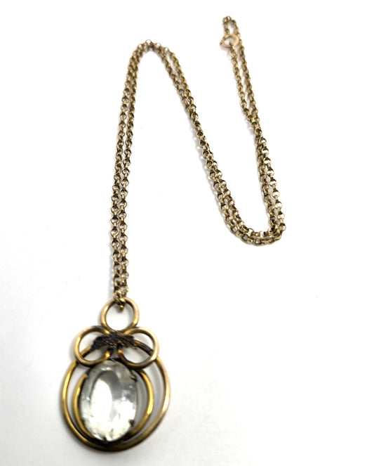 Louis Stern Art Deco 12k Yellow Gold filled clear Paste flowers antique necklace