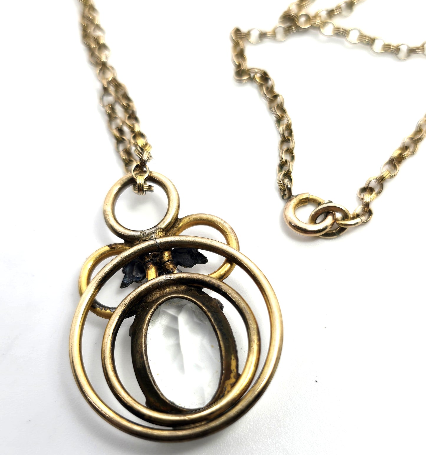 Louis Stern Art Deco 12k Yellow Gold filled clear Paste flowers antique necklace