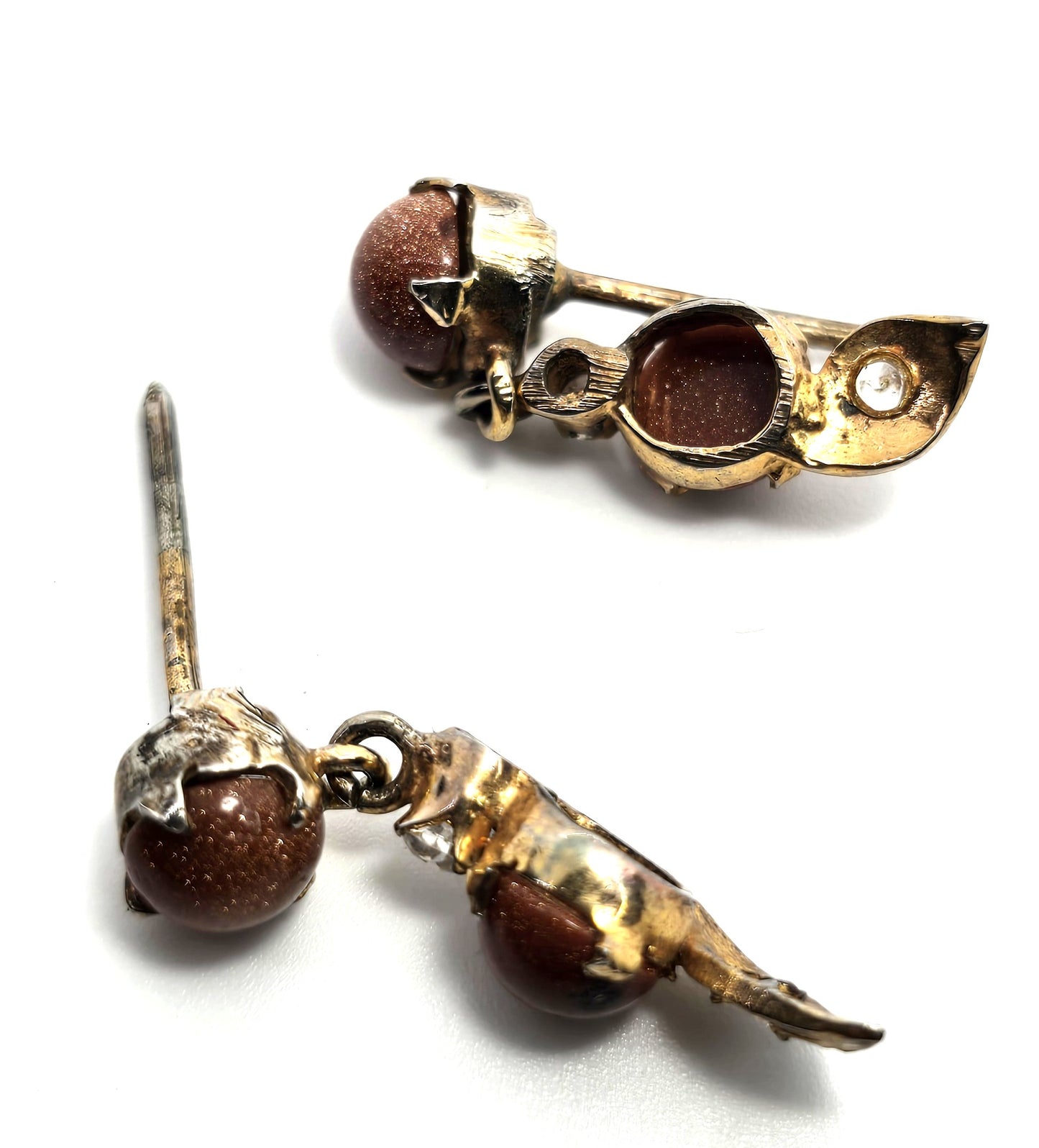 Goldstone yellow gold plated rhinestone drop vintage earrings