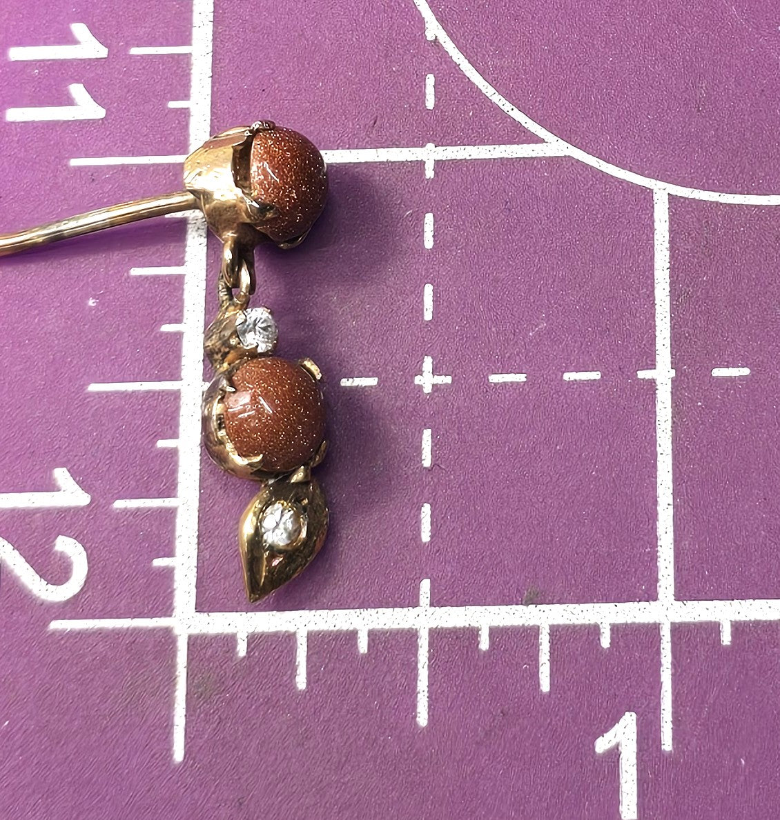 Goldstone yellow gold plated rhinestone drop vintage earrings