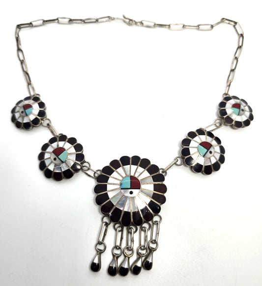 L.L. Dickson Larry and Lorinda Natie American Zuni Sterling sun face necklace