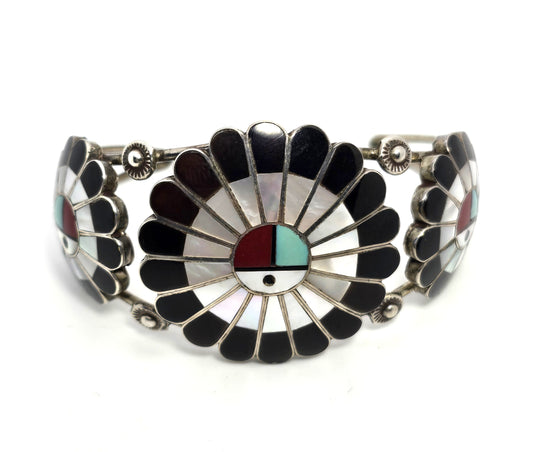 L.L. Dickson Larry and Lorinda Natie American Zuni Sterling sun face cuff bracelet
