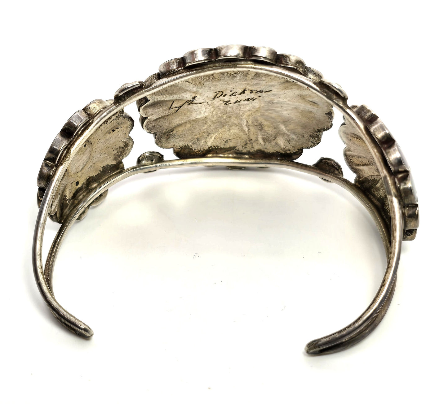 L.L. Dickson Larry and Lorinda Natie American Zuni Sterling sun face cuff bracelet