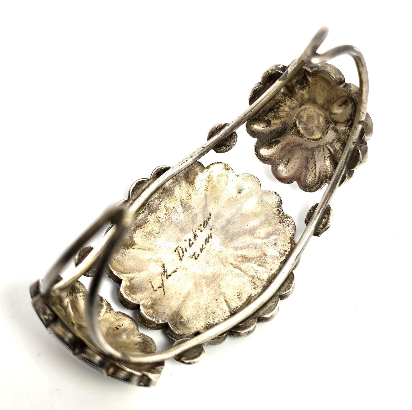 L.L. Dickson Larry and Lorinda Natie American Zuni Sterling sun face cuff bracelet