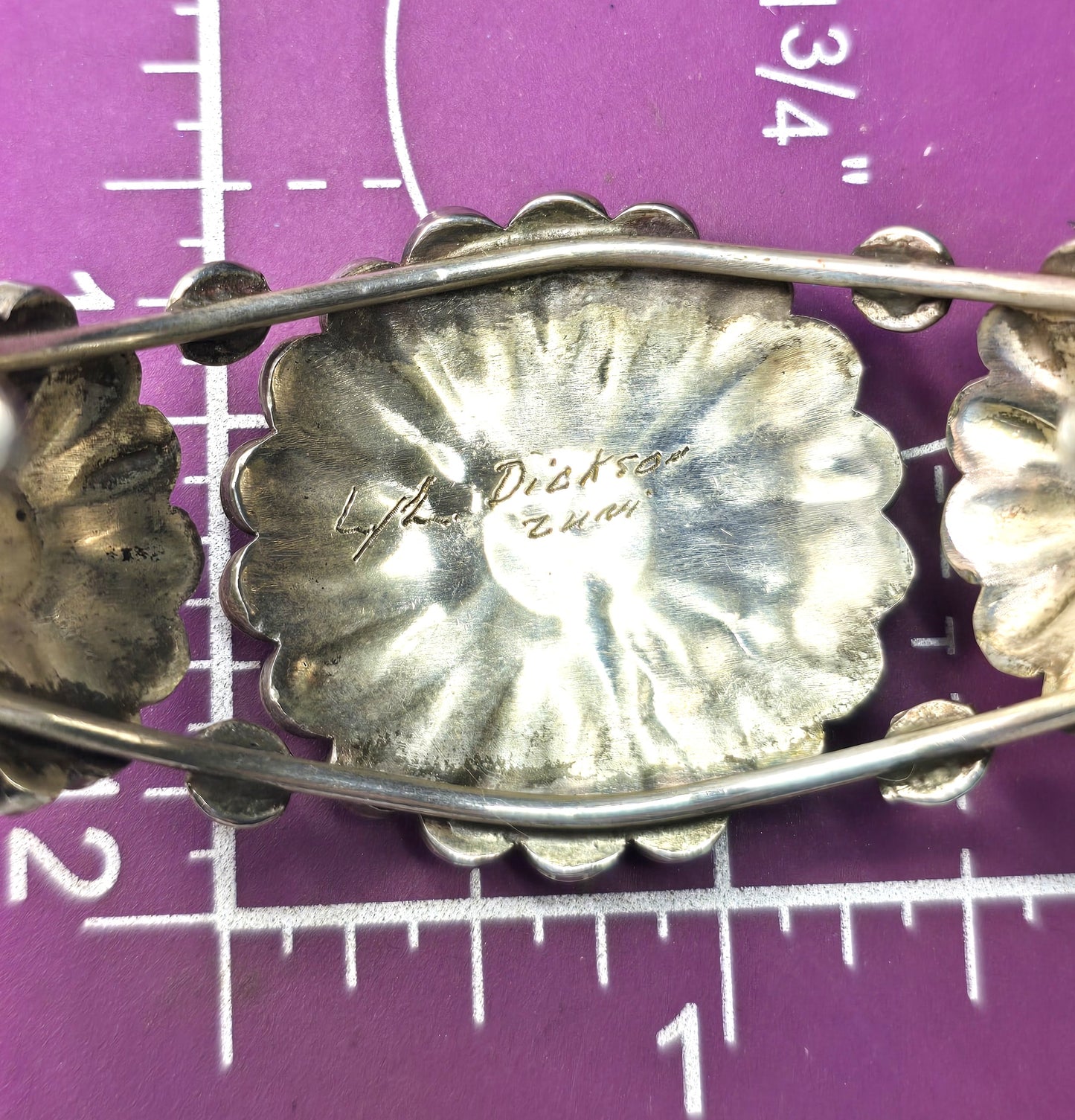 L.L. Dickson Larry and Lorinda Natie American Zuni Sterling sun face cuff bracelet
