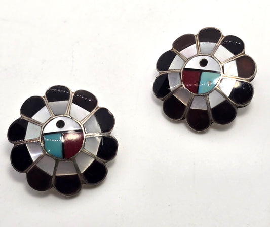 L.L. Dickson Larry and Lorinda Natie American Zuni Sterling sun face earrings