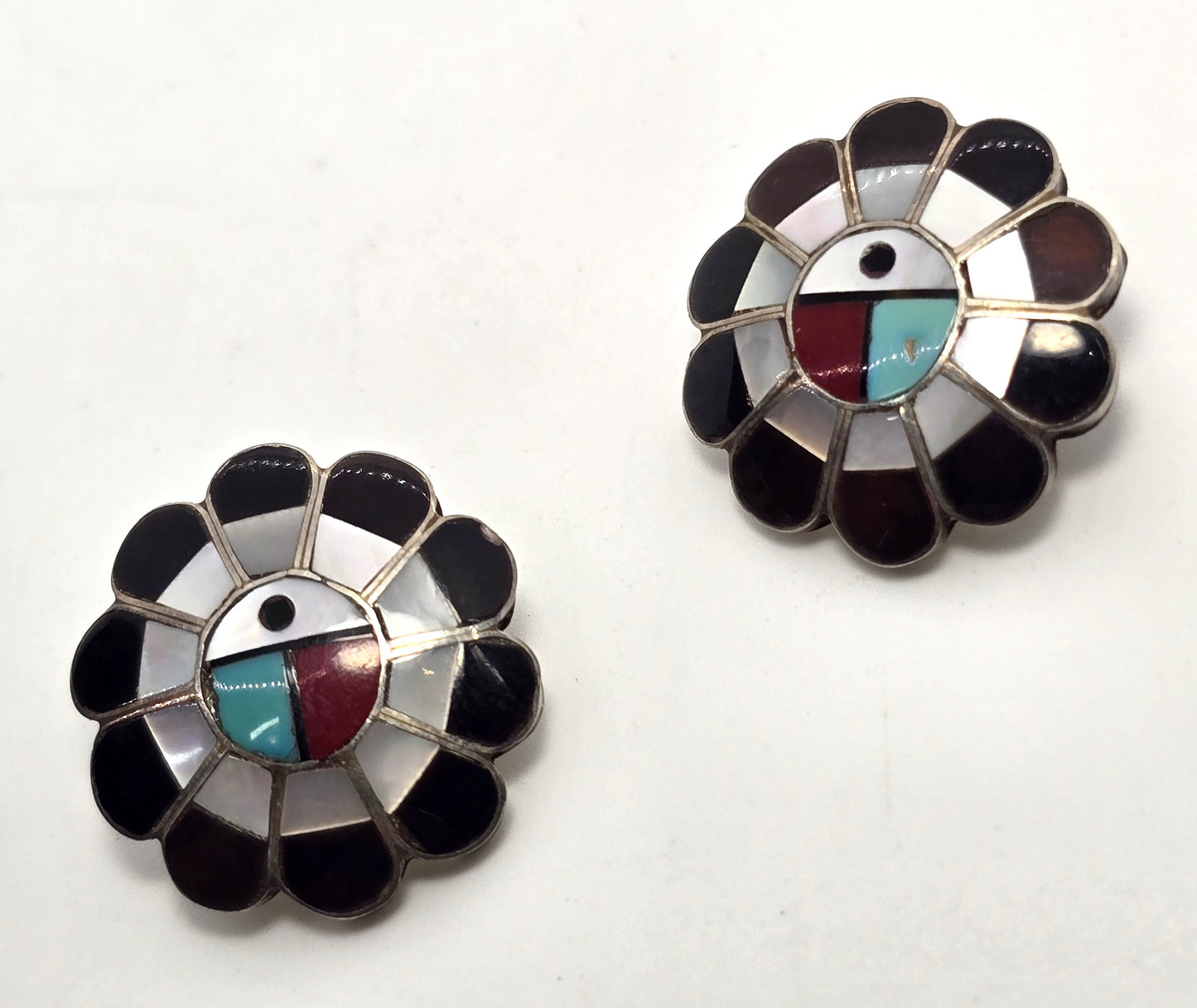 L.L. Dickson Larry and Lorinda Natie American Zuni Sterling sun face earrings
