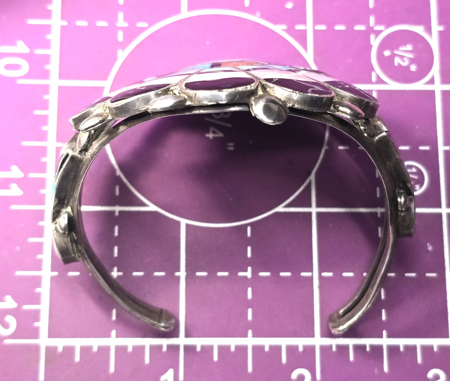 Zuni Sun Face Native American Sterling Silver multi gemstone inlay cuff bracelet