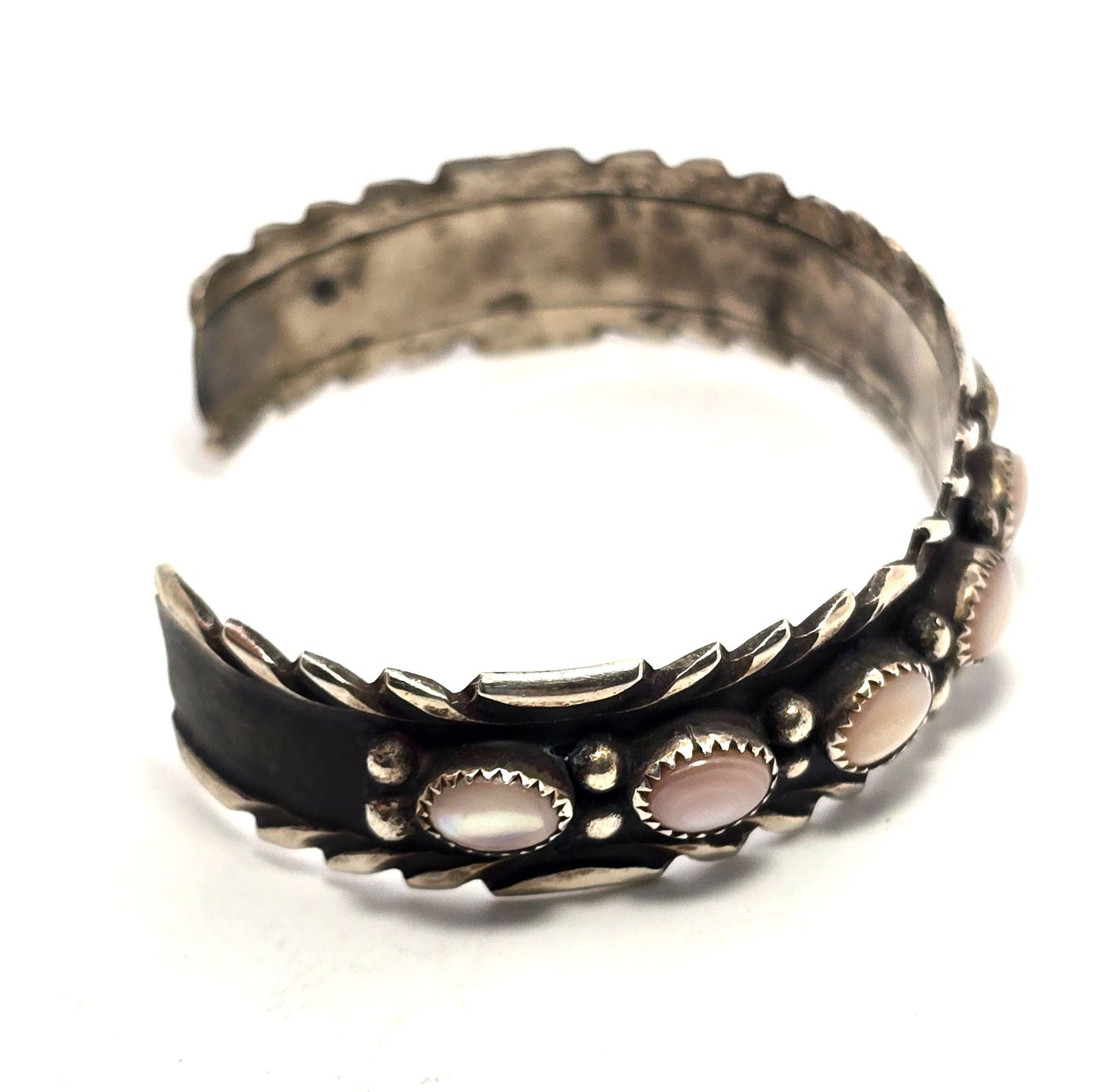 Pink slipper shell Native American vintage sterling silver MOP vintage cuff bracelet