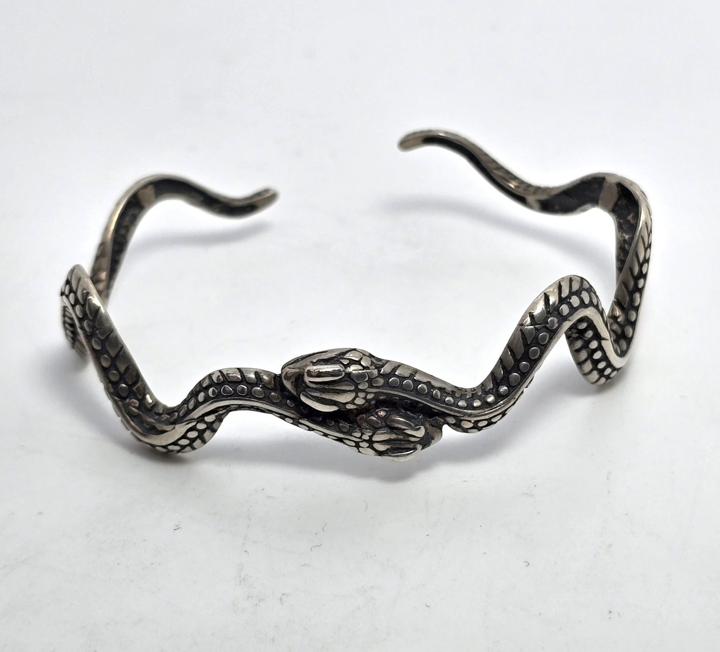 Double snake vintage tribal serpent vintage sterling silver bangle bracelet