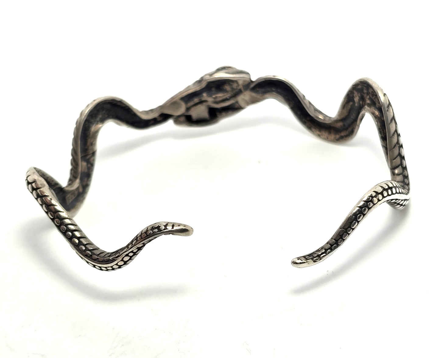 Double snake vintage tribal serpent vintage sterling silver bangle bracelet