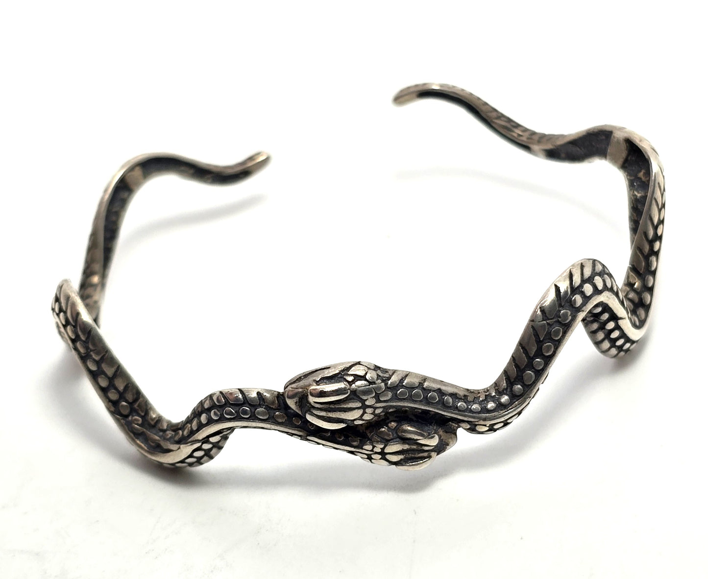 Double snake vintage tribal serpent vintage sterling silver bangle bracelet