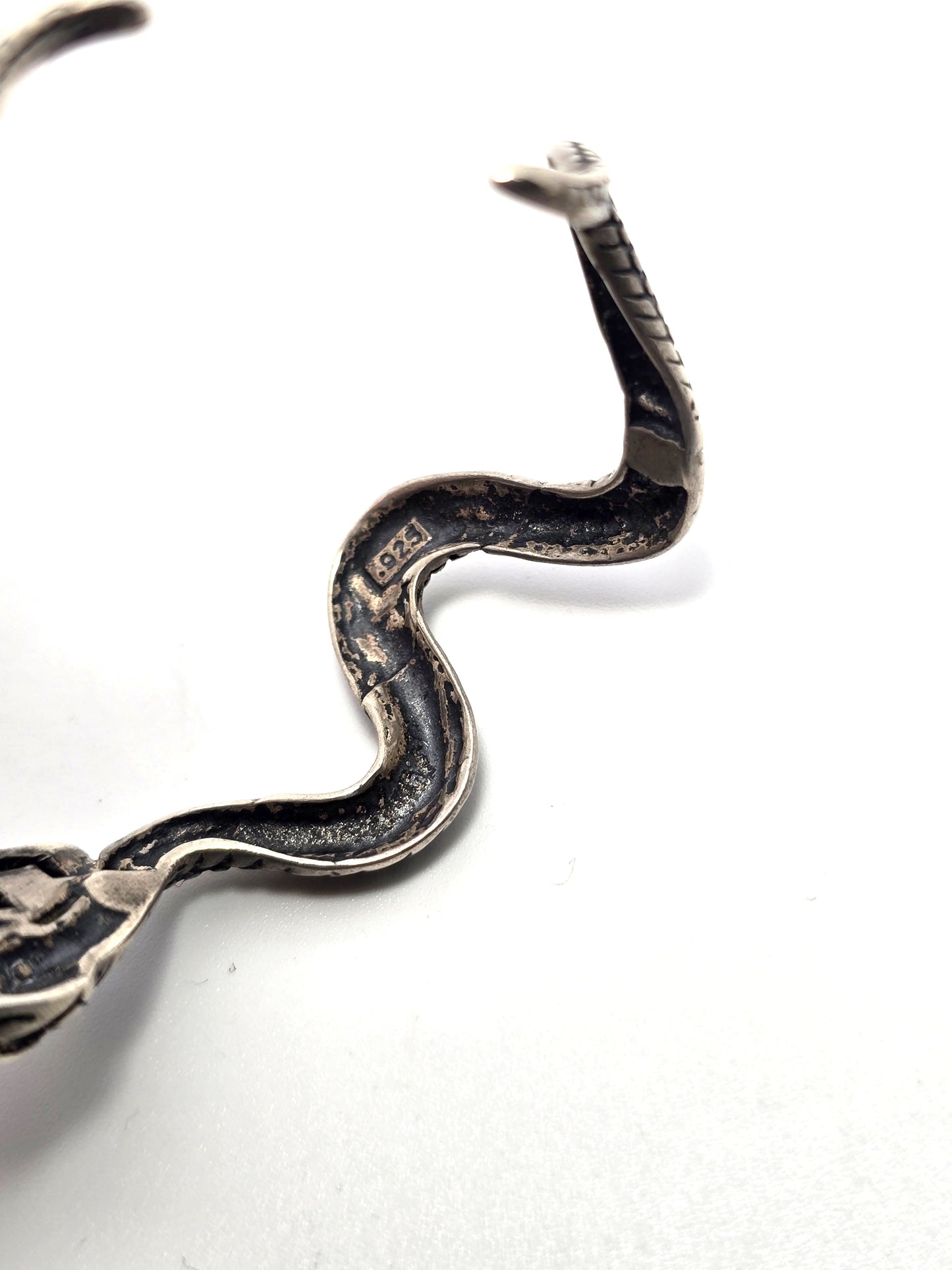 Double snake vintage tribal serpent vintage sterling silver bangle bracelet