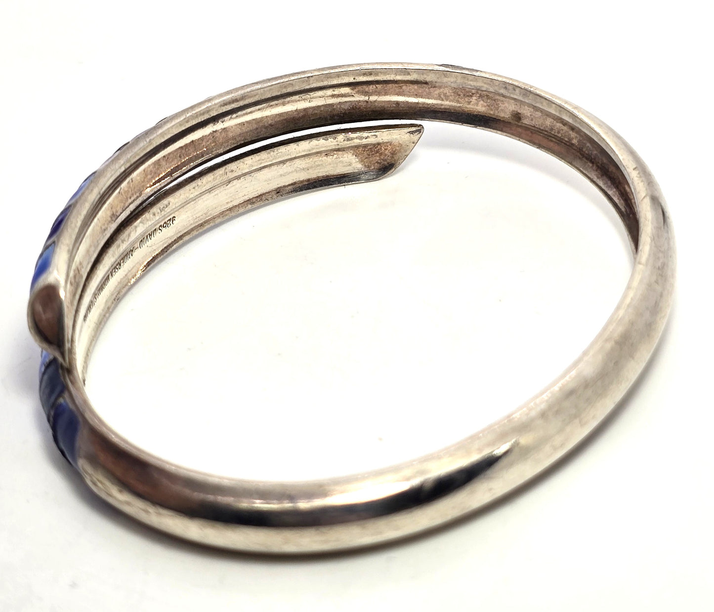 David Andersen Sterling Silver Norway Blue Guilloche Enamel bypass bracelet