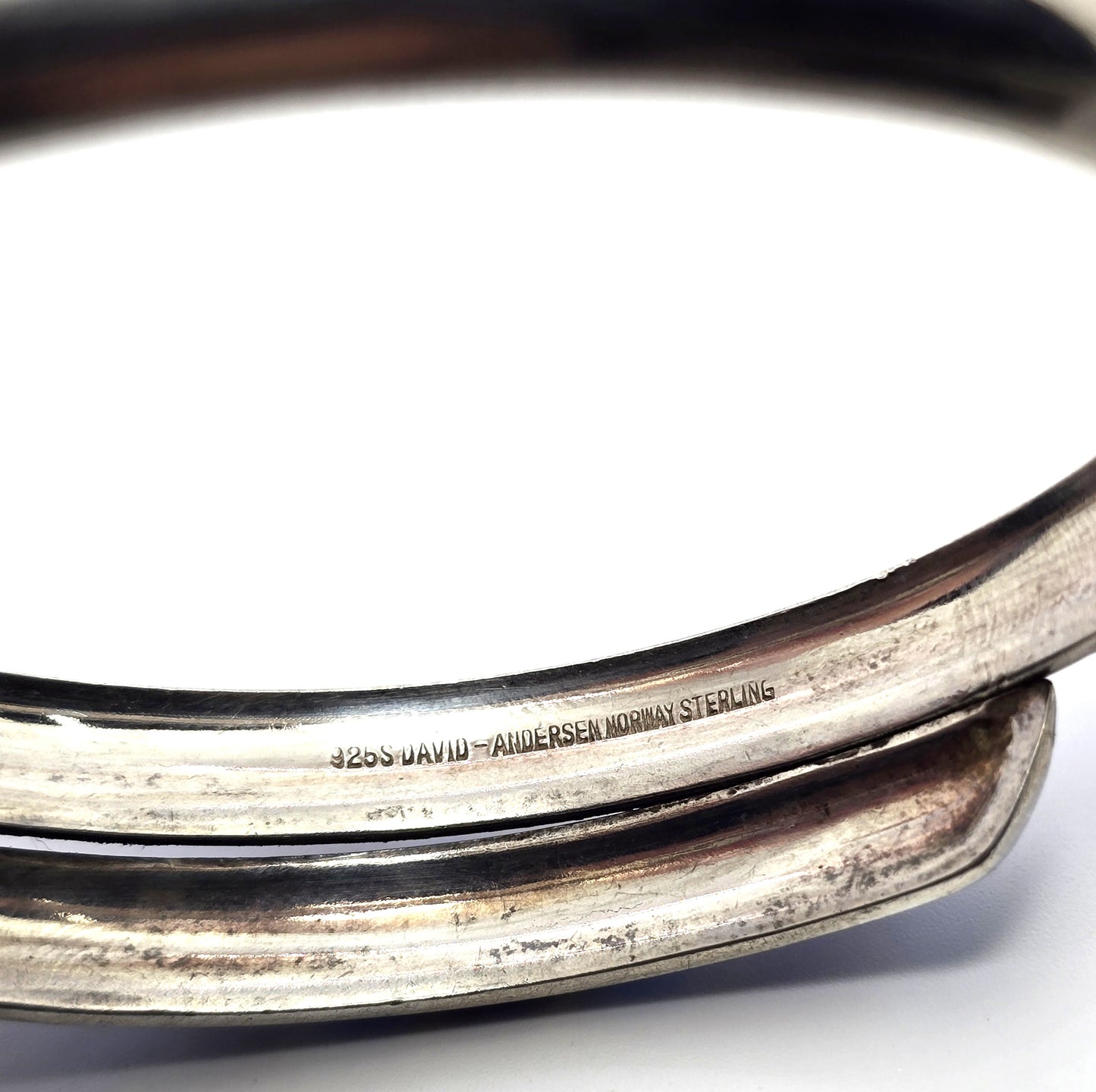 David Andersen Sterling Silver Norway Blue Guilloche Enamel bypass bracelet