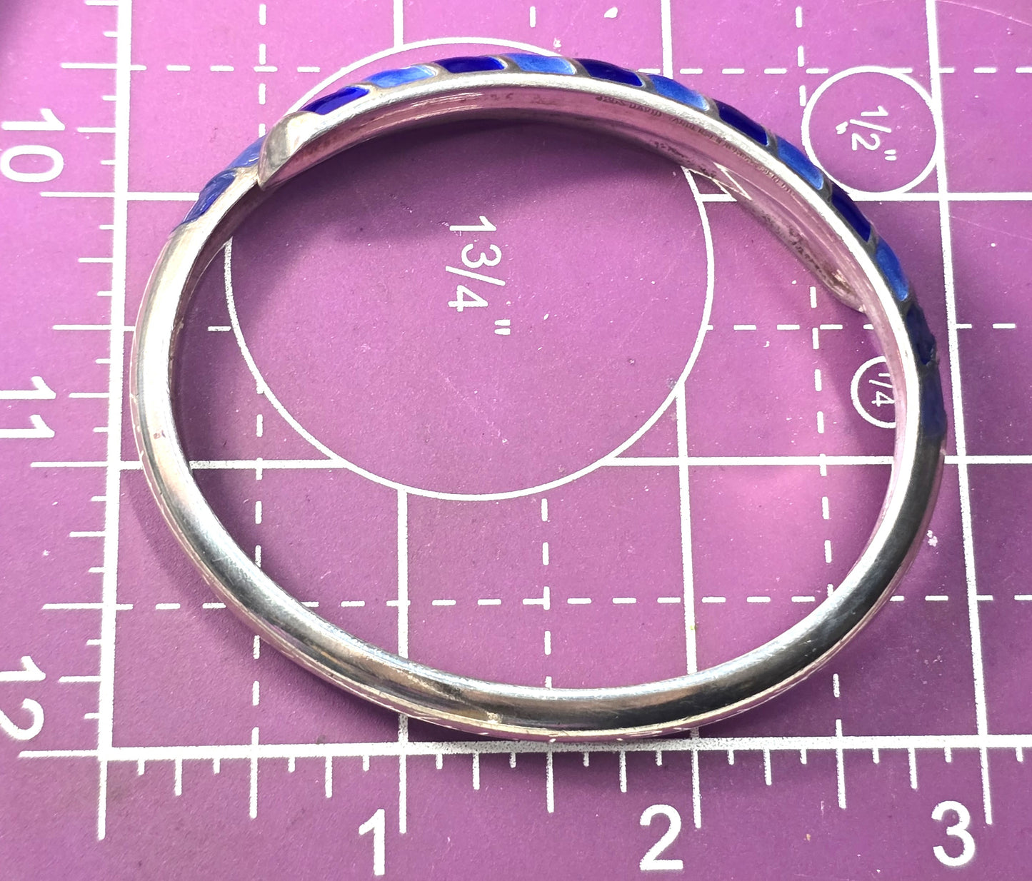 David Andersen Sterling Silver Norway Blue Guilloche Enamel bypass bracelet