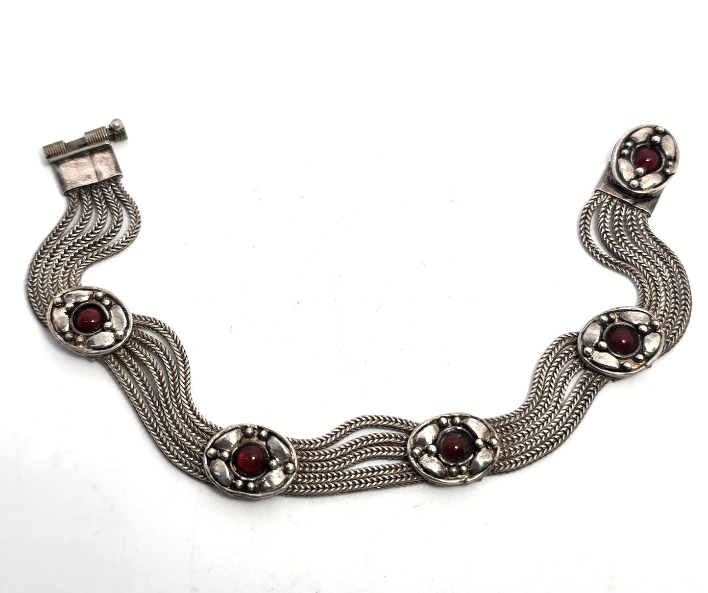 Turkish Ottoman Carnelian foxtail 3 chain 925 sterling silver vintage bracelet