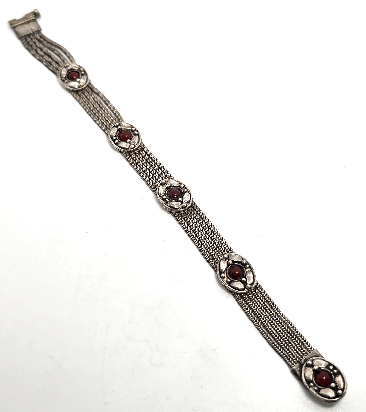 Turkish Ottoman Carnelian foxtail 3 chain 925 sterling silver vintage bracelet