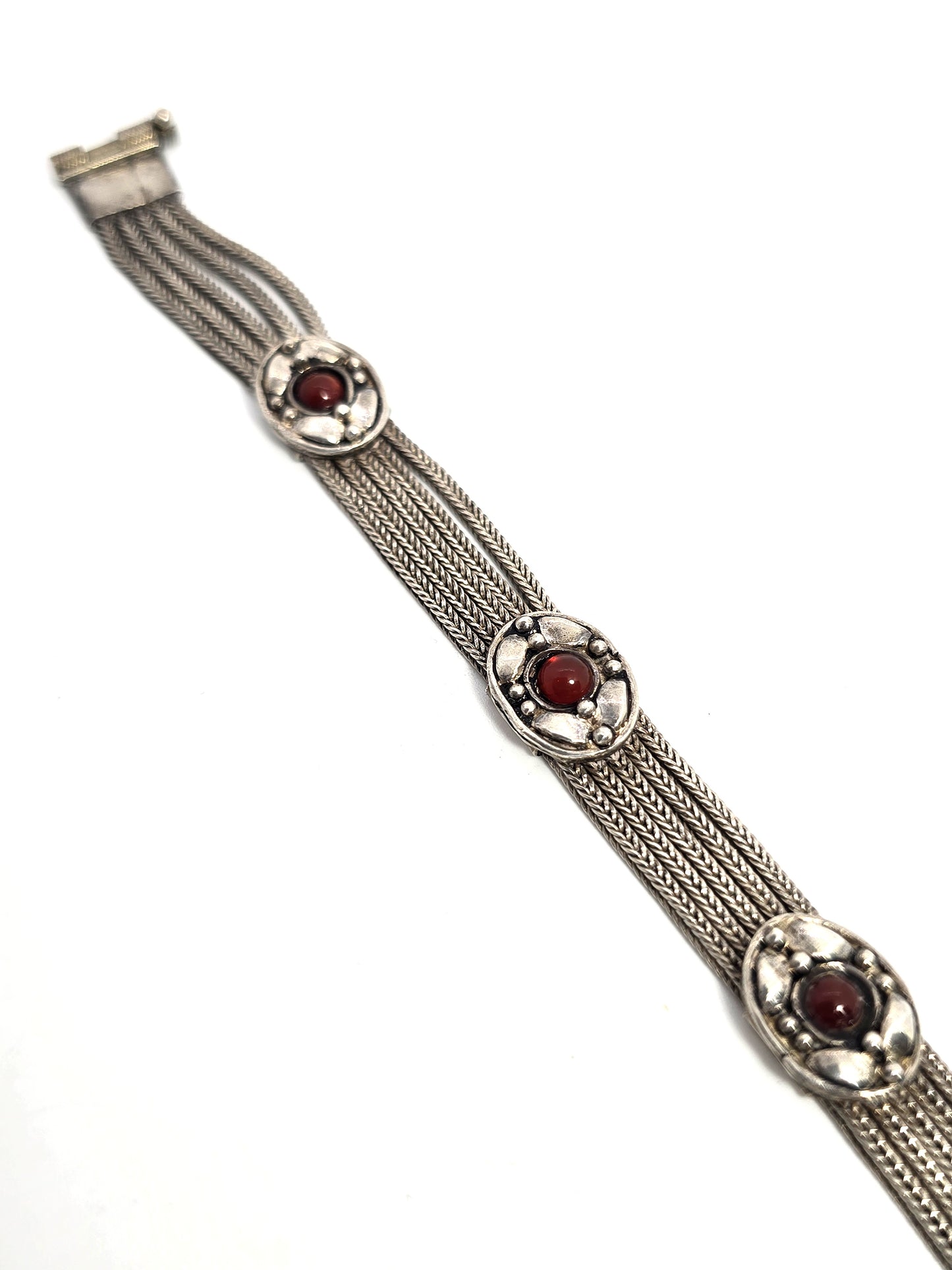 Turkish Ottoman Carnelian foxtail 3 chain 925 sterling silver vintage bracelet