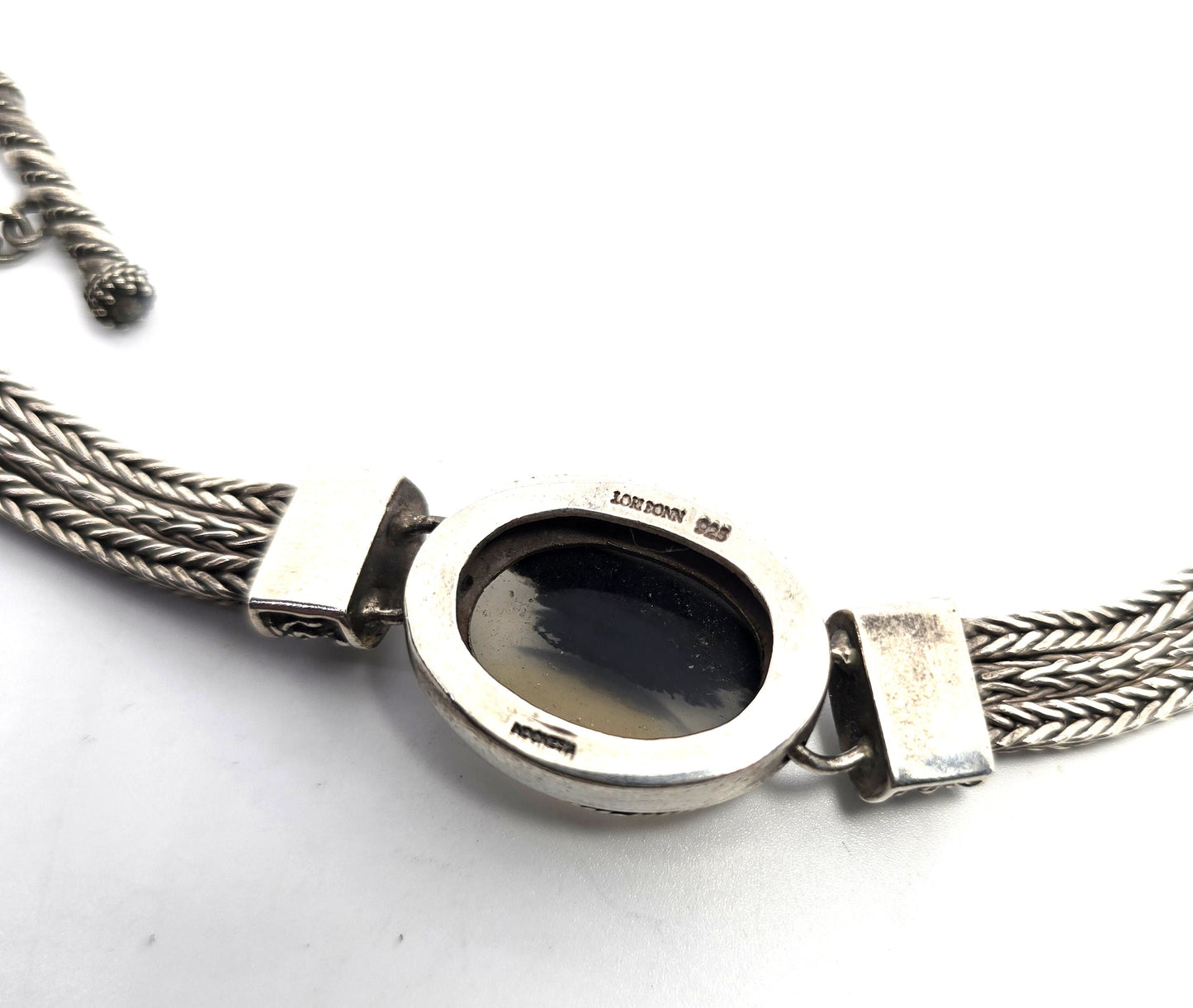 Lori Bonn Agate foxtail 3 chain sterling silver vintage bracelet Balinese toggle bracelet
