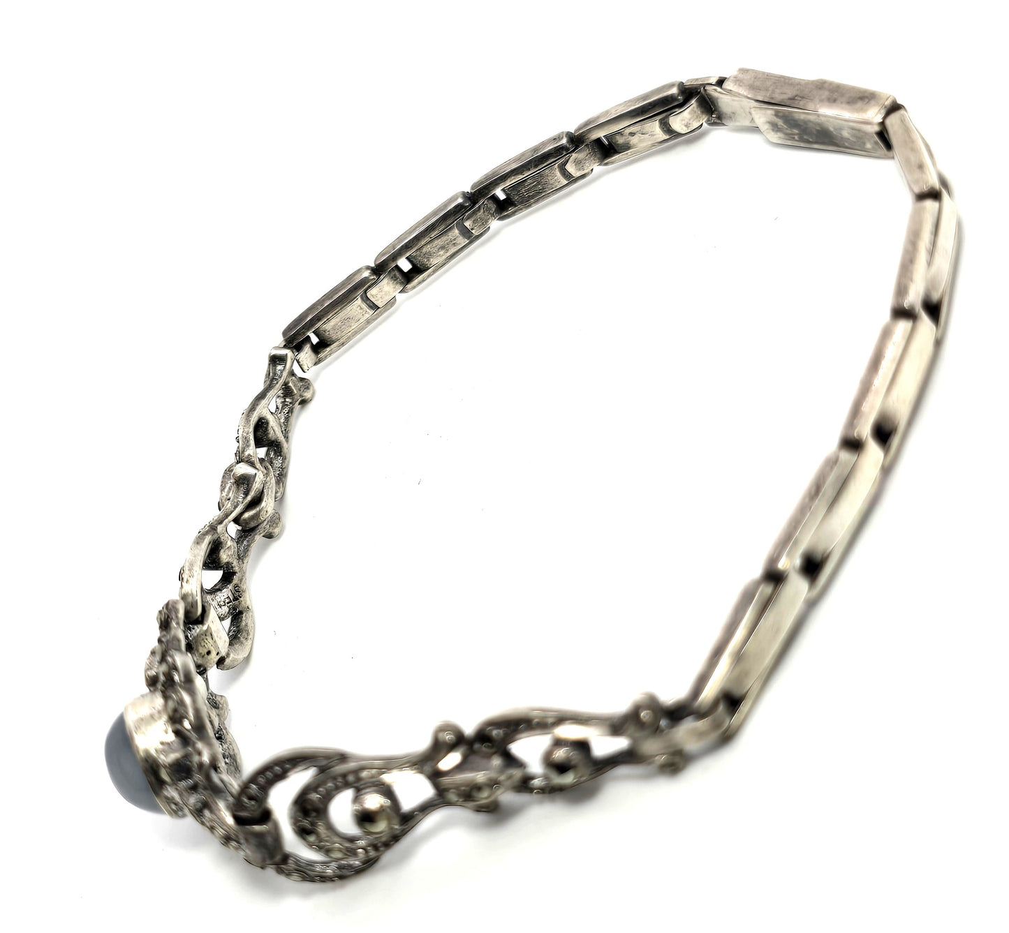 Silver Moonstone marcasite Art Deco stretch sterling silver antique bracelet