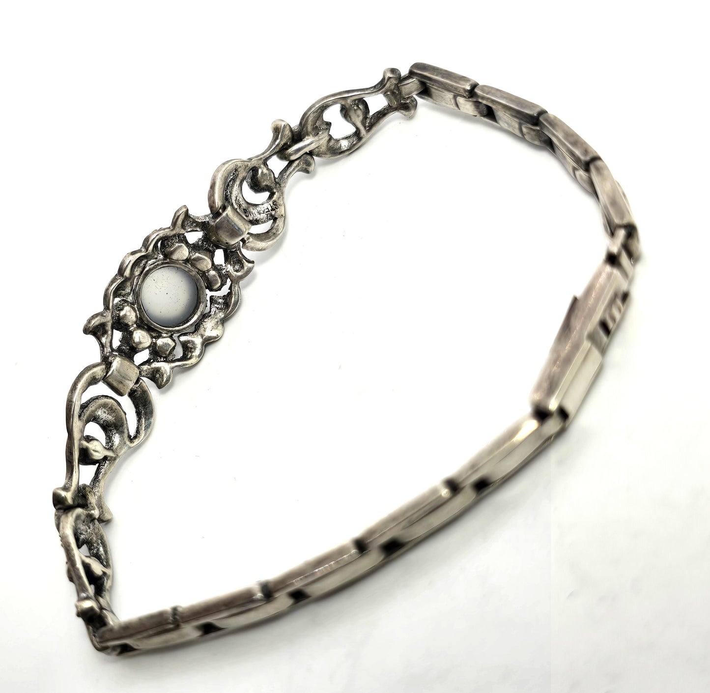 Silver Moonstone marcasite Art Deco stretch sterling silver antique bracelet