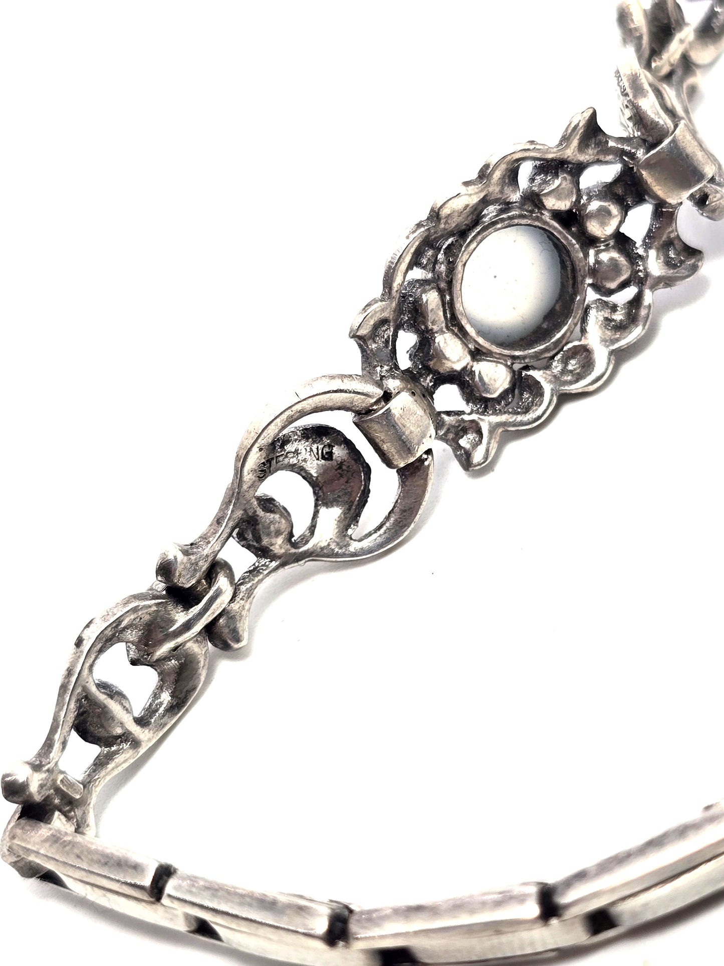 Silver Moonstone marcasite Art Deco stretch sterling silver antique bracelet