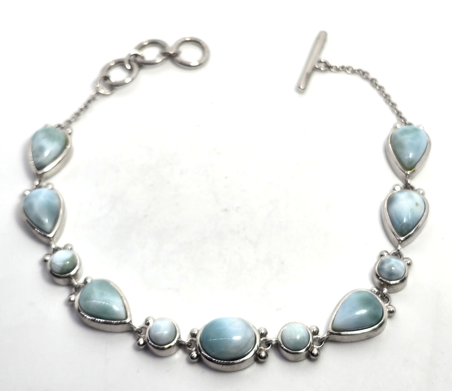 Larimar Dominican Republic blue gemstone BBJ sterling silver 8 inch toggle bracelet