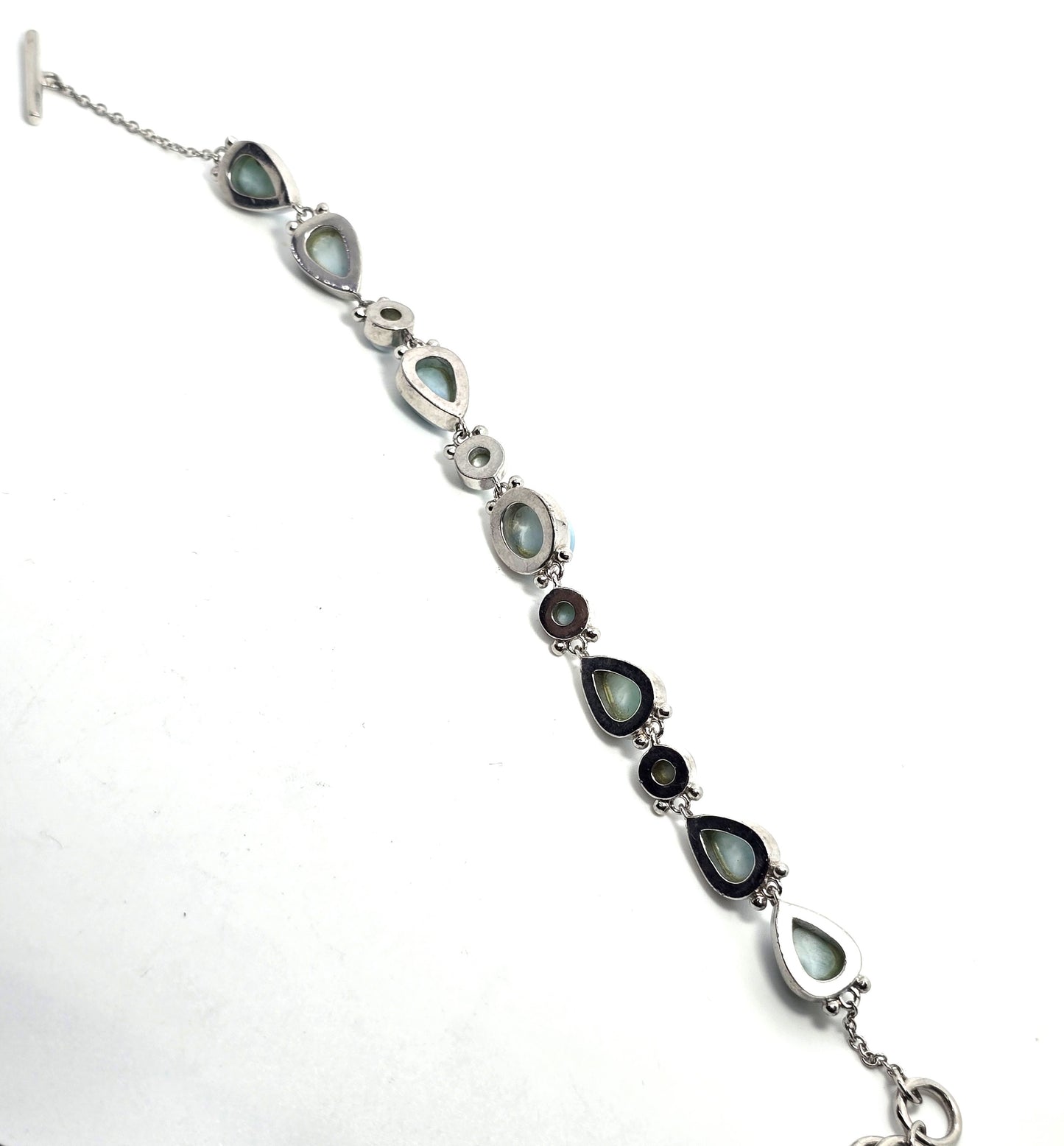 Larimar Dominican Republic blue gemstone BBJ sterling silver 8 inch toggle bracelet