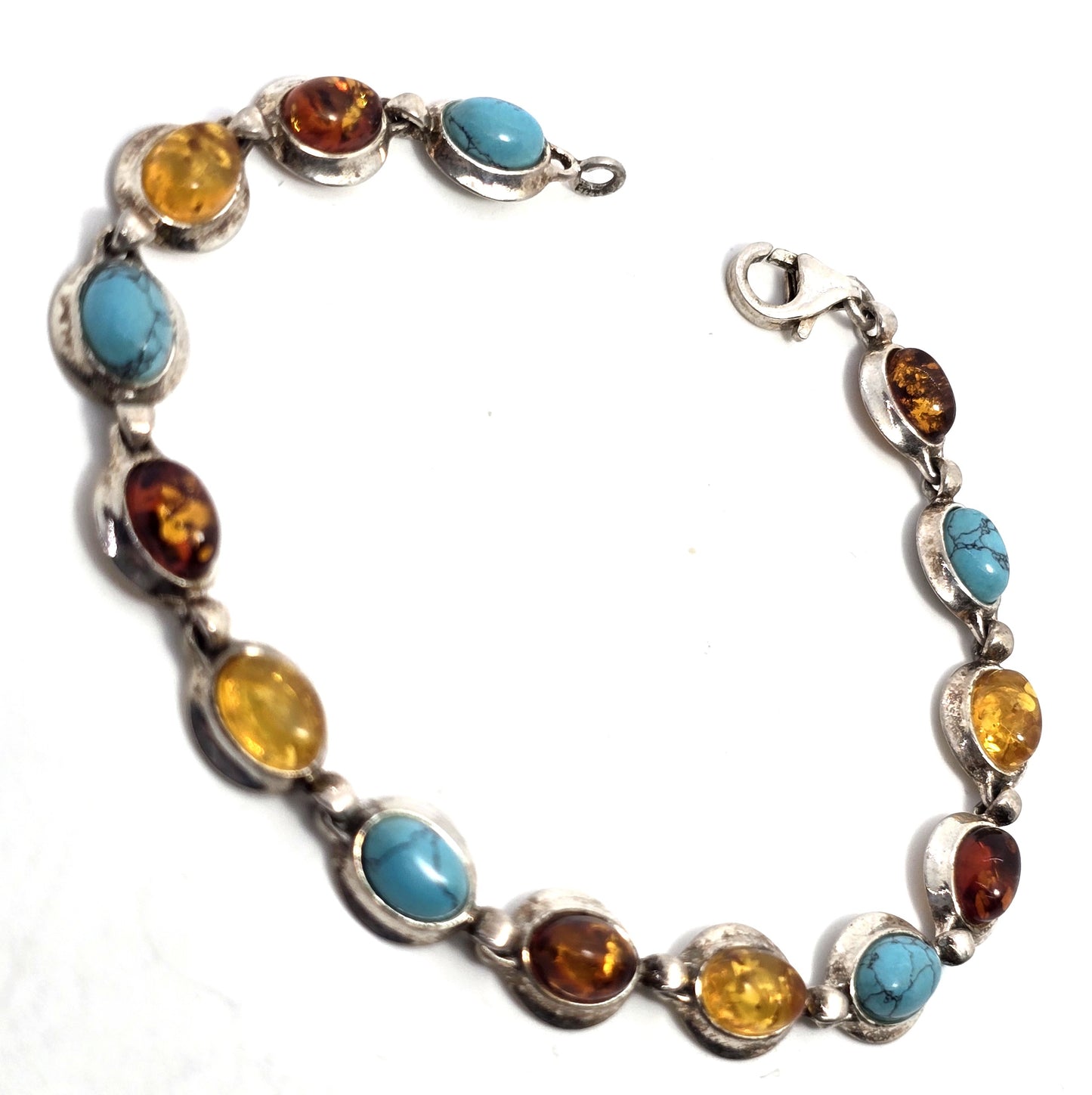 Orange and yellow Amber blue howlite sterling silver tennis bracelet