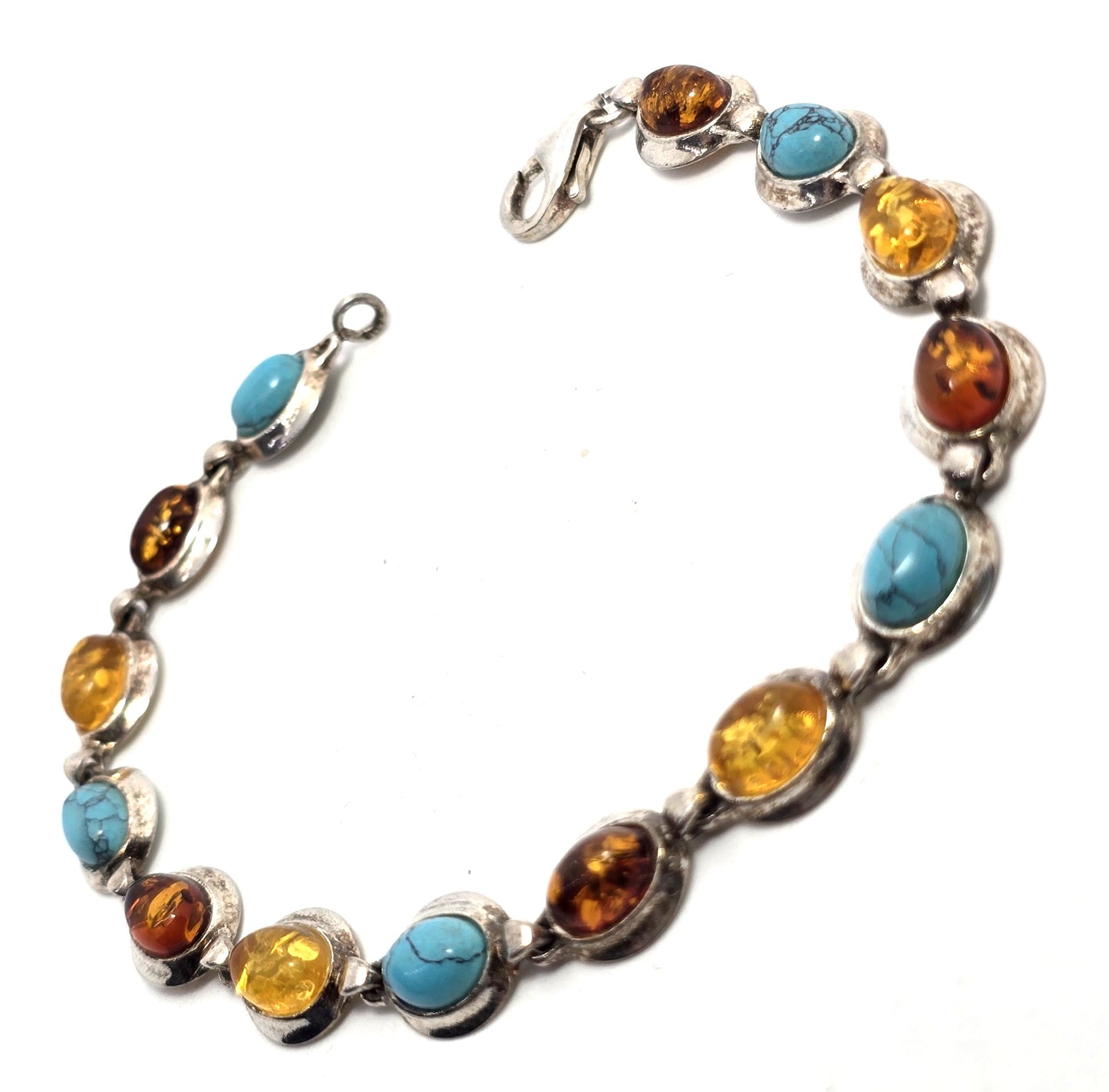 Orange and yellow Amber blue howlite sterling silver tennis bracelet