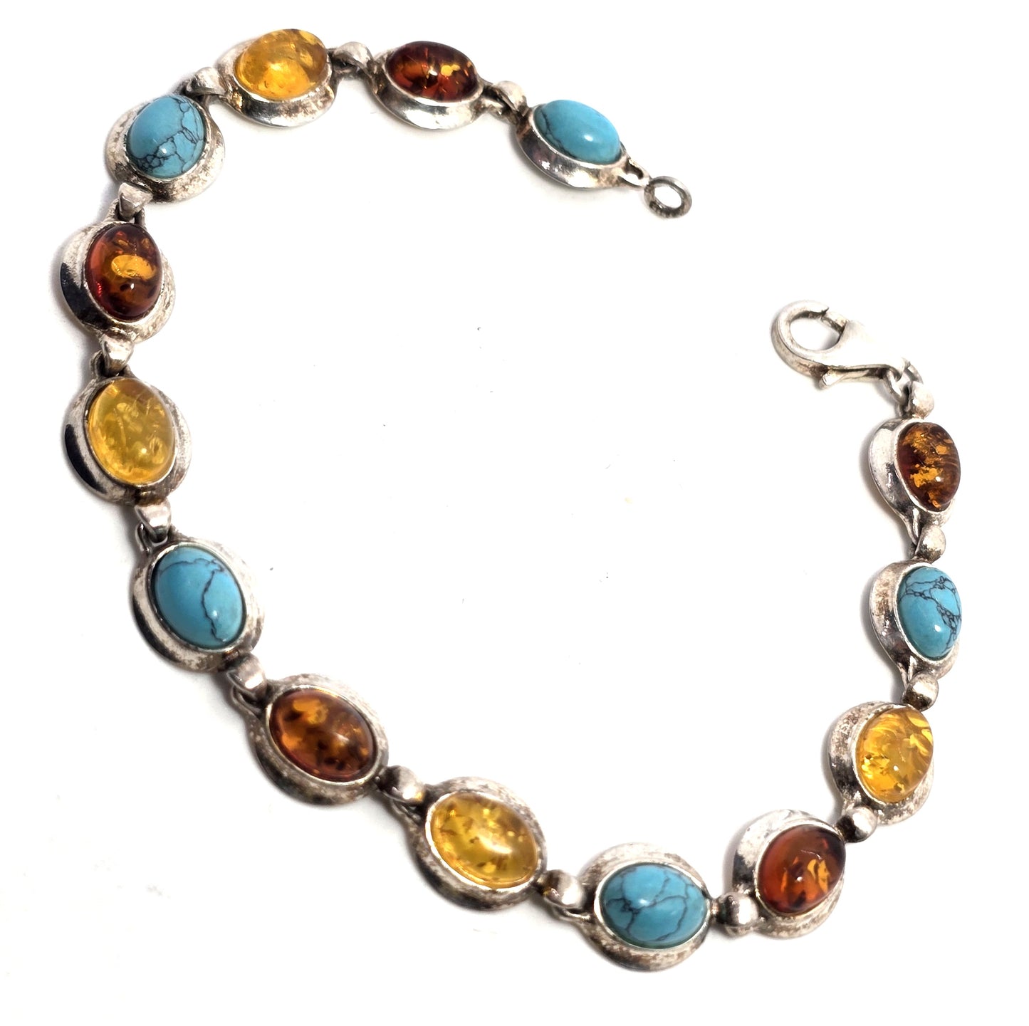 Orange and yellow Amber blue howlite sterling silver tennis bracelet