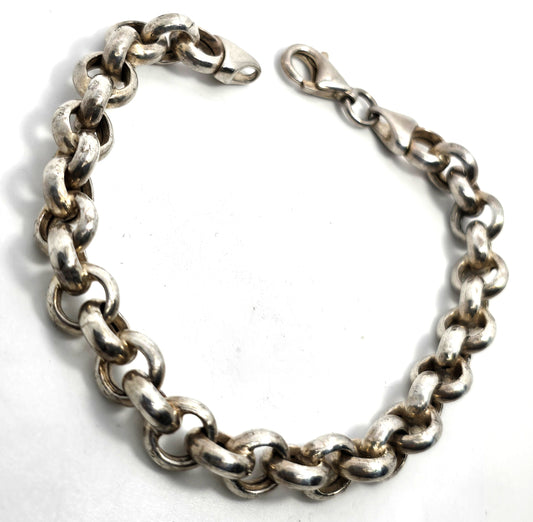 Rolo Bracelet Oxidized Sterling Silver 925 8mm rounded link bracelet