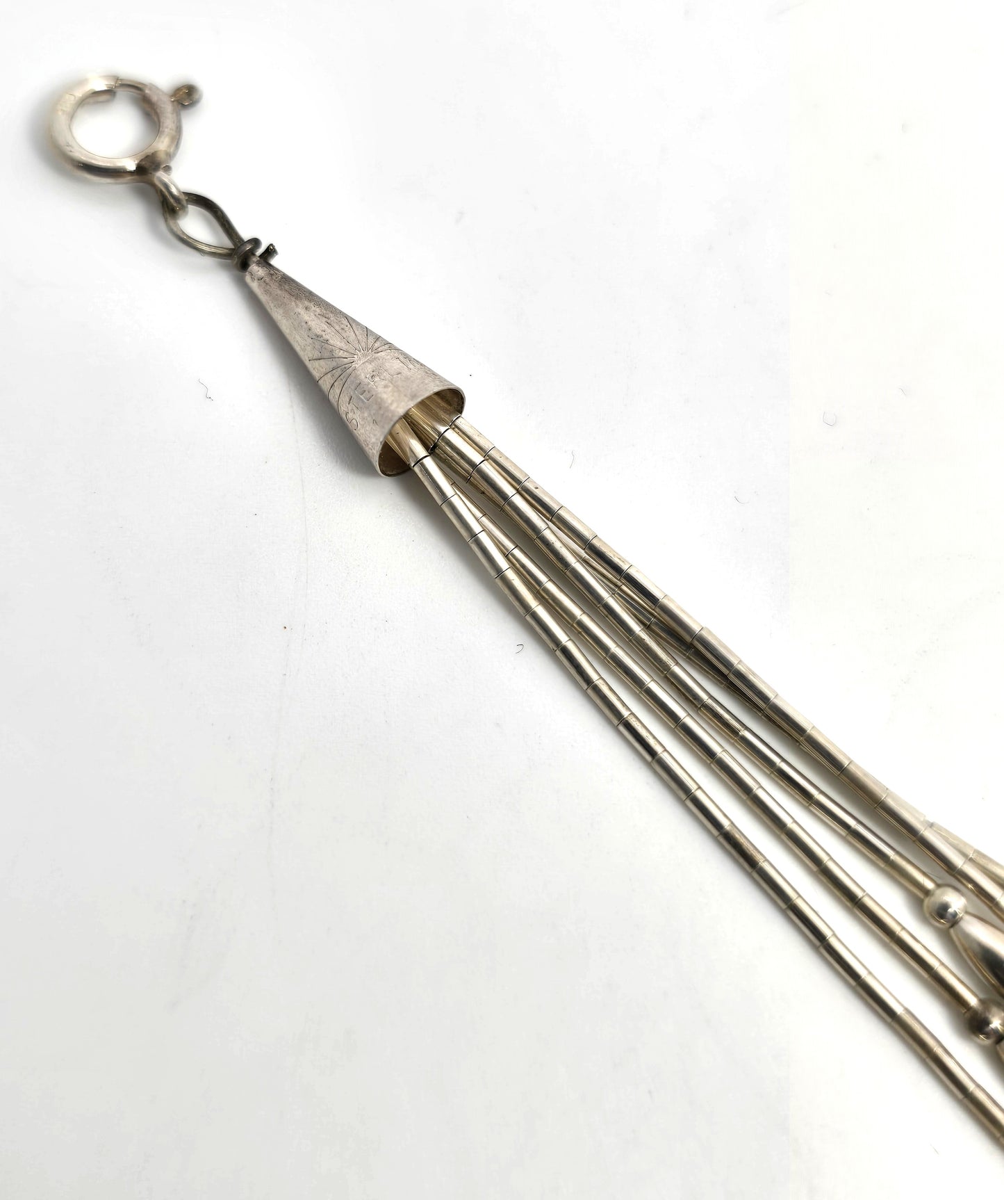 Liquid silver inlay multi stone Heishi bead sterling silver concho vintage bracelet