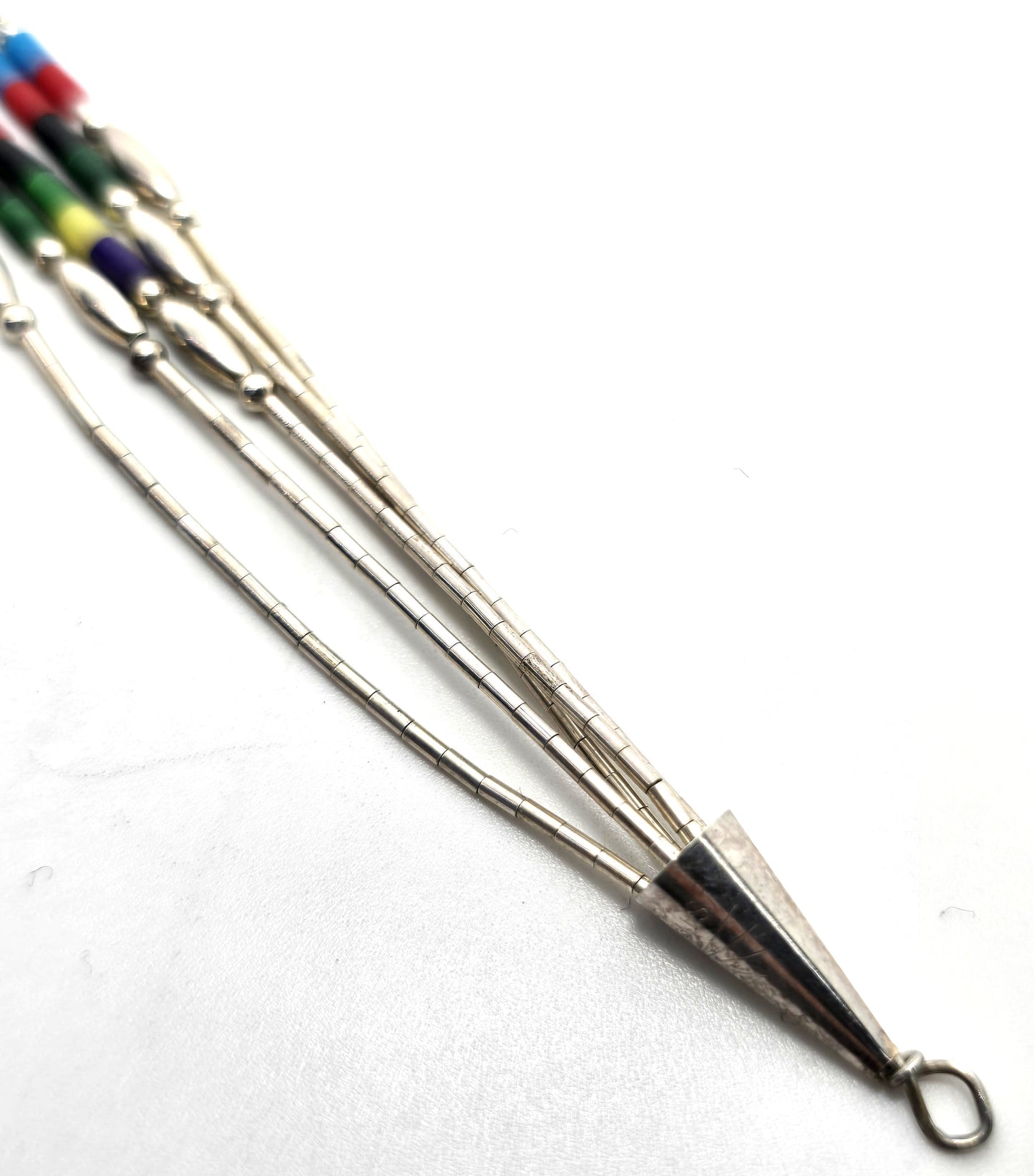 Liquid silver inlay multi stone Heishi bead sterling silver concho vintage bracelet