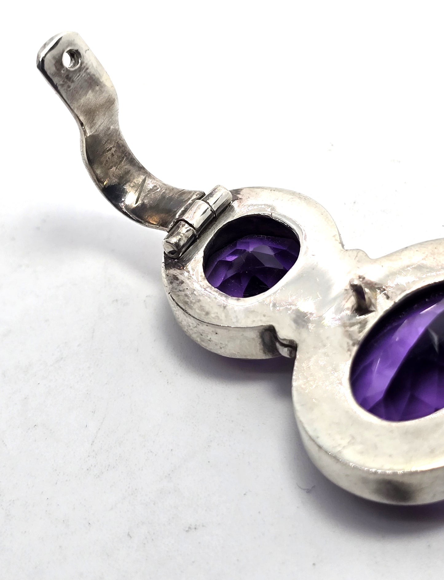 Amethyst Triple stone pear cut large &nbsp;sterling silver pendant enhancer.