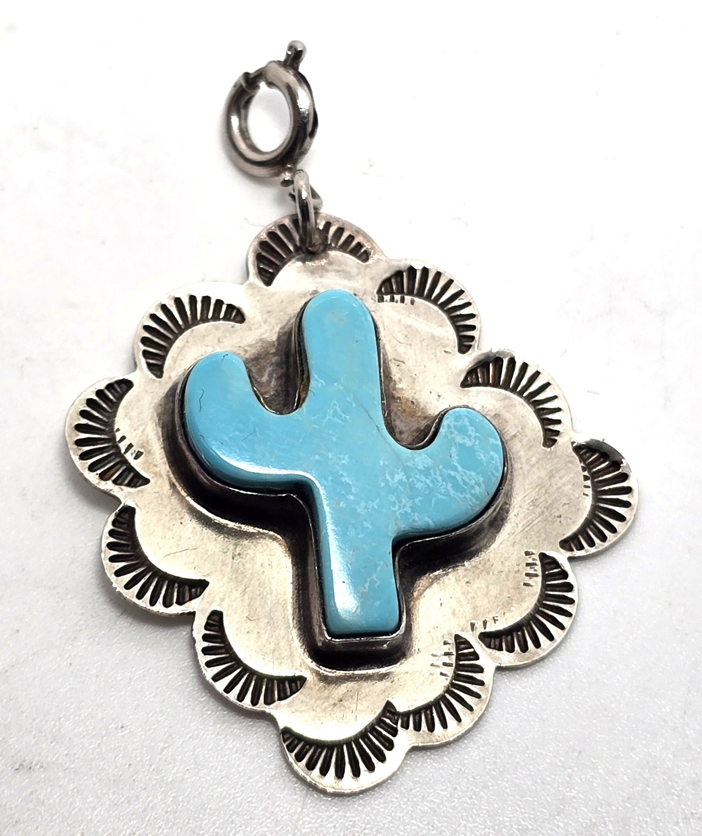 VY WWS Walter Stone & Veronica Yellowhorse Sterling Turquoise Cactus Pendant charm