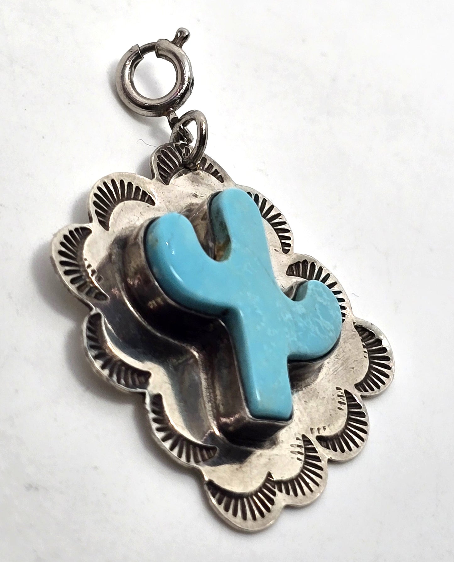 VY WWS Walter Stone & Veronica Yellowhorse Sterling Turquoise Cactus Pendant charm