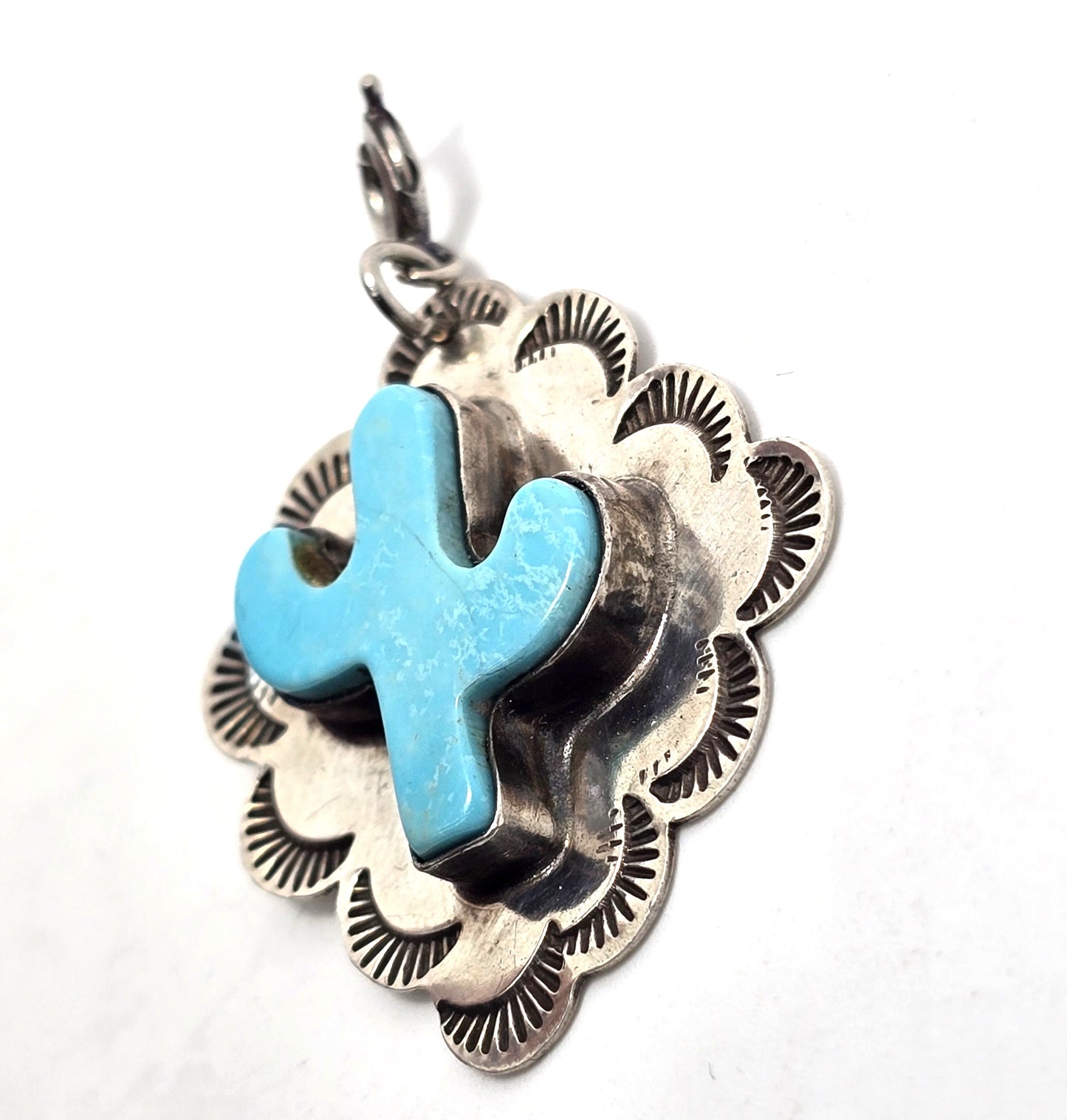 VY WWS Walter Stone & Veronica Yellowhorse Sterling Turquoise Cactus Pendant charm