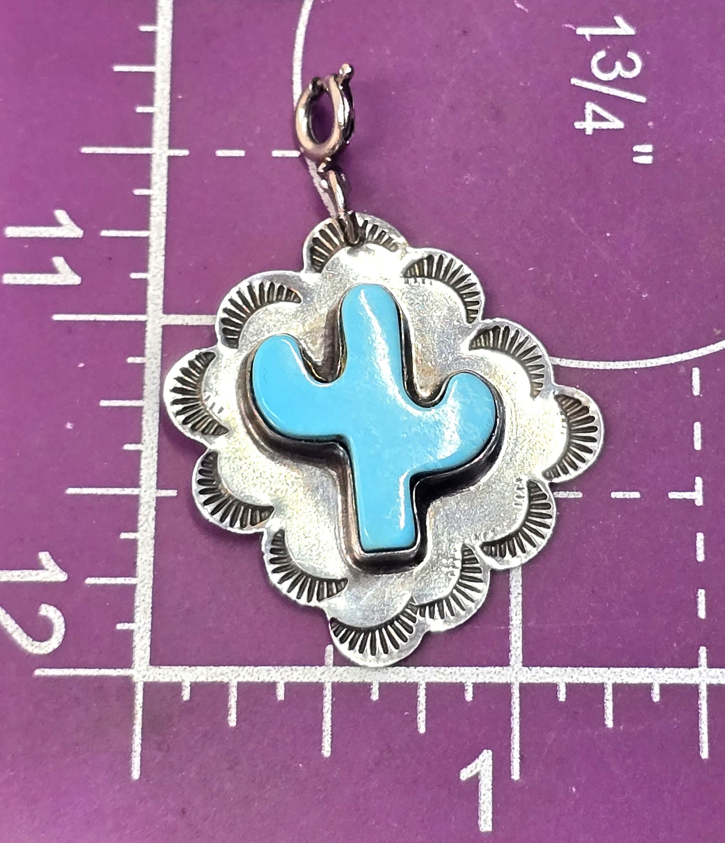 VY WWS Walter Stone & Veronica Yellowhorse Sterling Turquoise Cactus Pendant charm