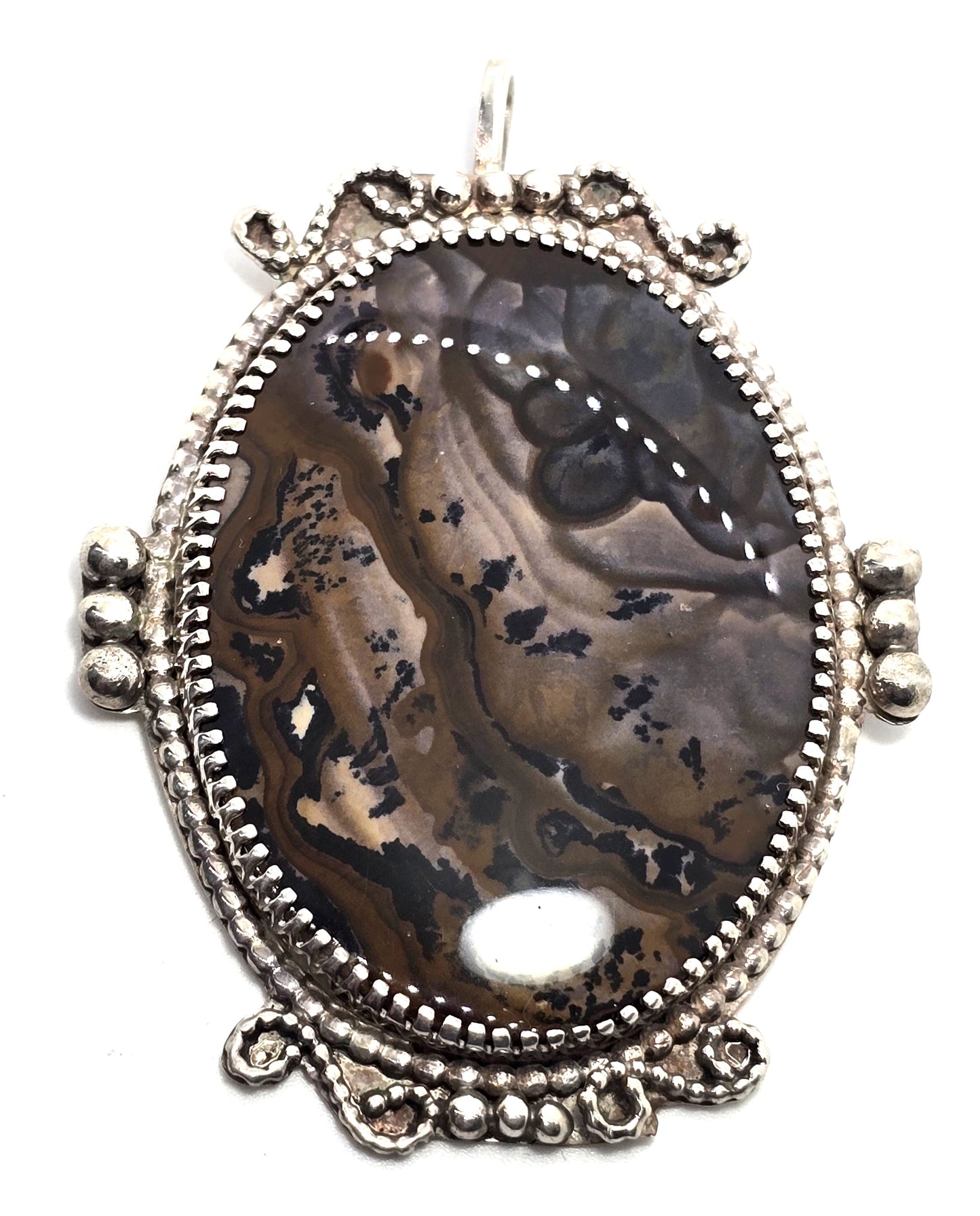 Native American artisan vintage large brown Agate sterling silver pendant