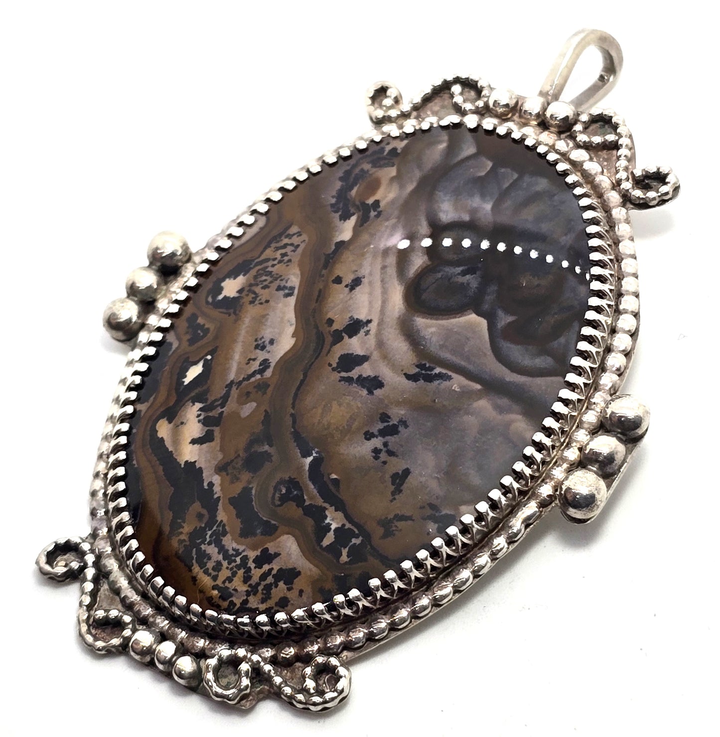 Native American artisan vintage large brown Agate sterling silver pendant