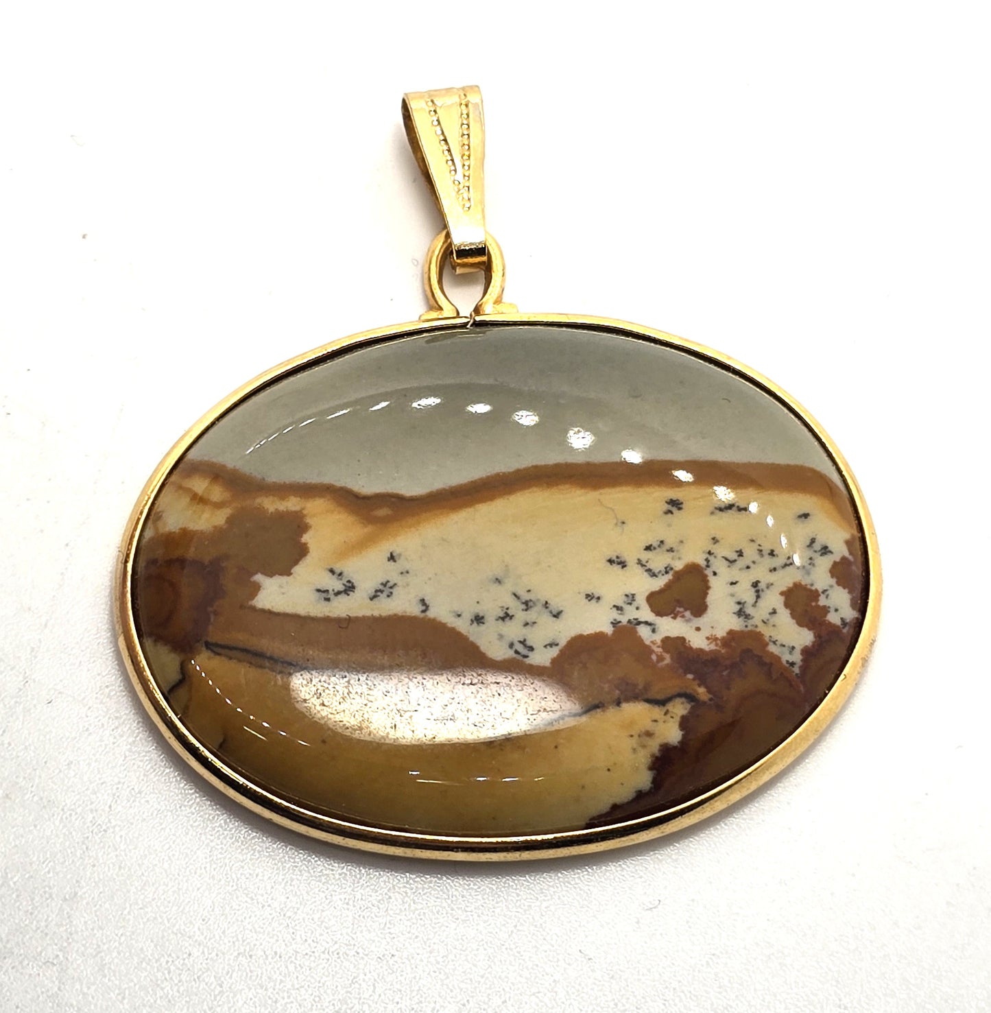 Landscape jasper vintage gemstone 12k yellow gold filled pendant