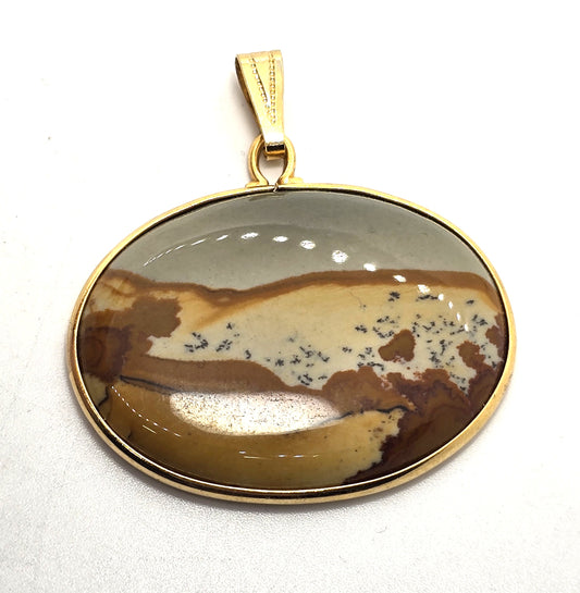 Landscape jasper vintage gemstone 12k yellow gold filled pendant