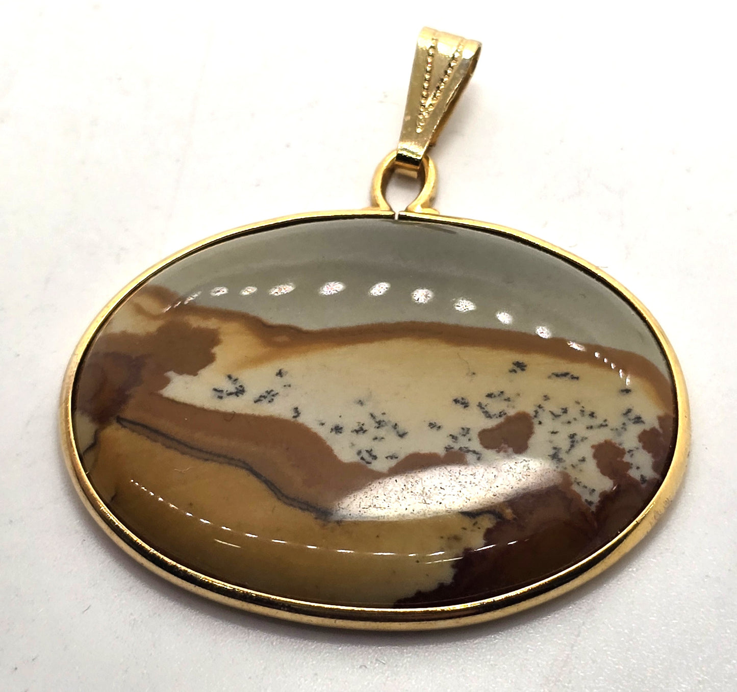 Landscape jasper vintage gemstone 12k yellow gold filled pendant